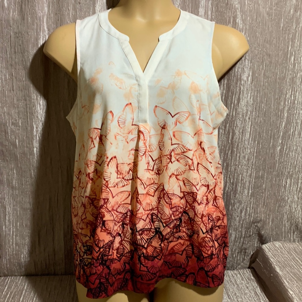 Apt.9 Top Blouse Sleeveless Peach Red Orange Size L Butterfly